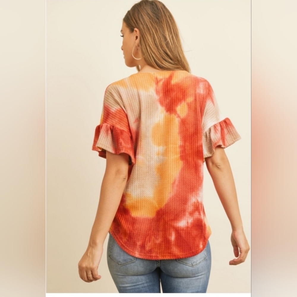 [NEW] Cross Cross Tye dye V neck Women's Top Rust/Mauve - Picture 3 of 3